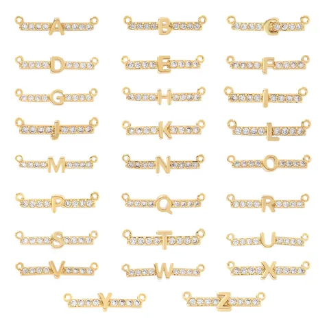 Luxury 18K Gold Plated Copper 26 Alphabet Initial Letters Pendant Charms Zirconia Inlaid Jewelry Connector For DIY Necklace
