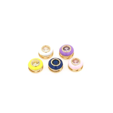 18K Gold Plated Copper Round Connector Zirconia Enamel Evil Eye Style For DIY Jewelry Making Pendant Charm Craft Findings