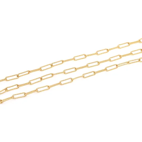 18K Gold Plated Copper Textured Paperclip Chain DIY Jewelry Making Components Rectangle Link Chain For Necklace Bracelet Crafting