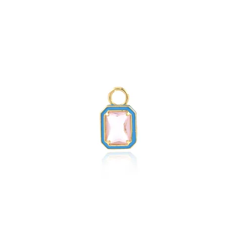 Gold Plated Copper Zirconia Square Pendant With Pink Stone Enamel Border Charm For DIY Jewelry Making Without Chain