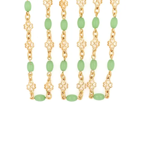 18K Gold Plated Copper Clover Chain With Light Green Beads For DIY Jewelry Necklace Making Handmade Accessories Elegant