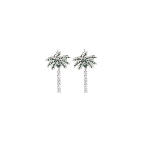 Tropical Coconut Tree Stud Earrings For Women Copper Gold Silver Plated Green White Zirconia Plant Dangle Jewelry Gift