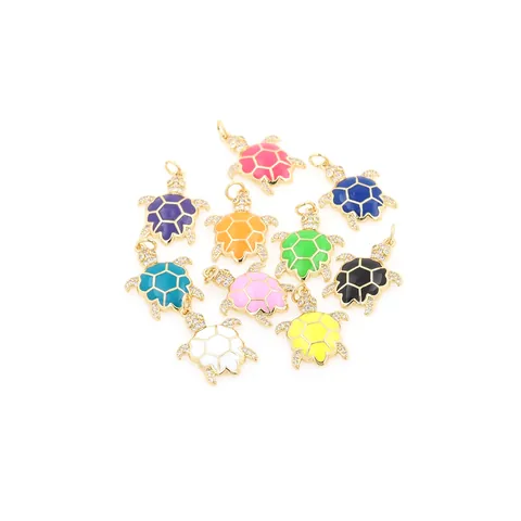 18K Gold Plated Copper Colorful Sea Turtle Pendant With Zirconia Enamel DIY Necklace Accessory For Women Jewelry Charms