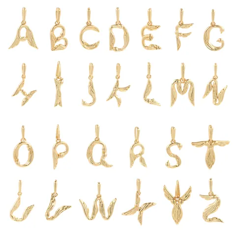 18K Gold Plated Copper Zirconia 26 English Alphabet Alphabet Letter Pendant Wing Angel DIY Jewelry Making Pendant Only Without Chain