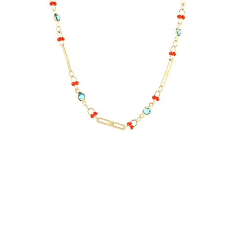 18K Gold Plated Copper Two-Tone Long Chain With Blue Crystal Red Bead For DIY Jewelry Necklace Making Accessories Bohemian Style