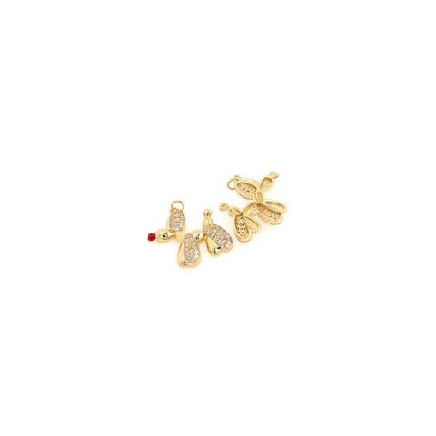18K Gold Plated Copper Balloon Dog Pendant Zirconia Poodle Puppy Charms For DIY Jewelry Making Necklaces Accessories