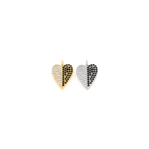 Colgante de Corazón de Cobre Chapado en Oro de 18K Con Zirconia Blanca y Negra para Collar DIY Accesorio de Joyería Solo Colgante