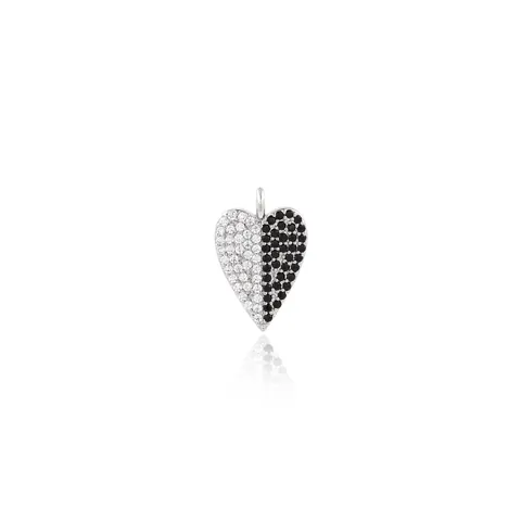 Colgante de Corazón de Cobre Chapado en Oro de 18K Con Zirconia Blanca y Negra para Collar DIY Accesorio de Joyería Solo Colgante