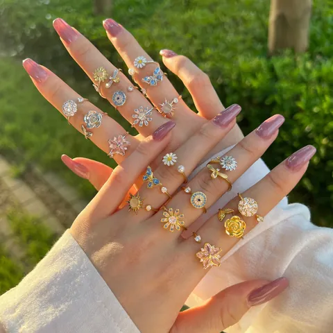 925 Sterling Silver Rotating Flower Rings For Women Adjustable Open Fidget Anxiety Relief Ring Sunflower Butterfly Evil Eye Zirconia Artificial Pearl Jewelry Gift