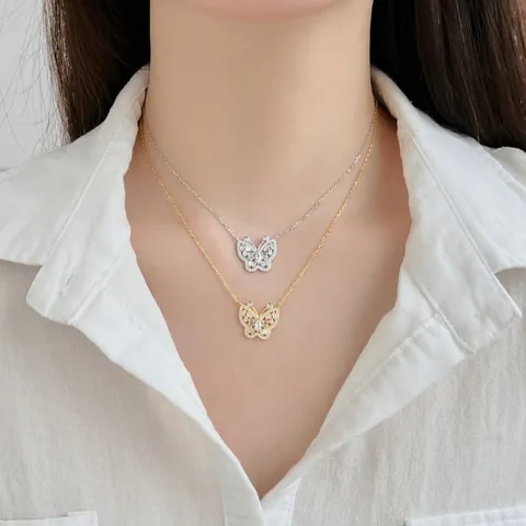 925 Sterlingsilber Schmetterling Anhänger Halskette Für Damen Luxus Strass Eingelegt Galvanisierte Schlüsselbeinkette Schmuck Geschenk