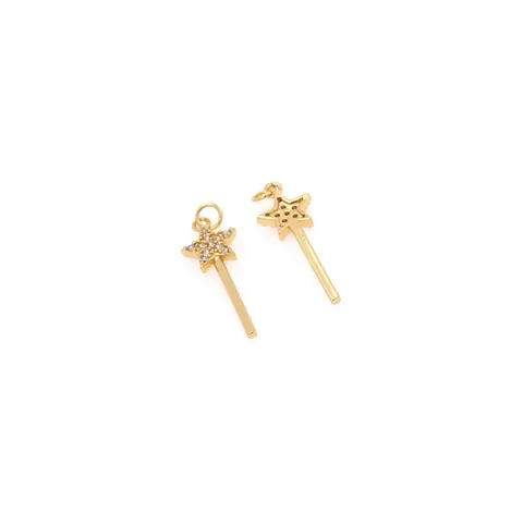 18K Verguld Koper Micro Pave Zirkonia Ster Toverstaf Hanger Voor Vrouwen DIY Sieraden Maken Ketting Accessoires
