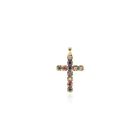 Ciondolo Crocifisso in Rame Placcato Oro 18K Con Zirconia Per Creazione di Collane DIY Gioielli Religiosi Donna Uomo