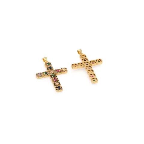Ciondolo Crocifisso in Rame Placcato Oro 18K Con Zirconia Per Creazione di Collane DIY Gioielli Religiosi Donna Uomo