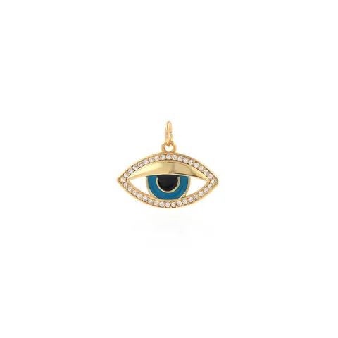 Colgante de Cobre Bañado en Oro 18K Ojo Turco Con Zirconia Strass Esmalte Azul Goteo Aceite DIY Charm Para Collar Joyería