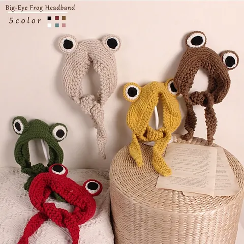 Cute Big Eye Frog Knitted Hat For Kids Children Winter Warm Ear Protection Headband Woolen Yarn Crochet Beanie Cap