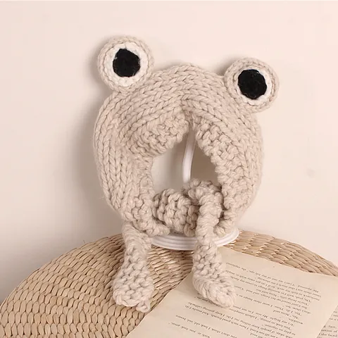 Cute Big Eye Frog Knitted Hat For Kids Children Winter Warm Ear Protection Headband Woolen Yarn Crochet Beanie Cap