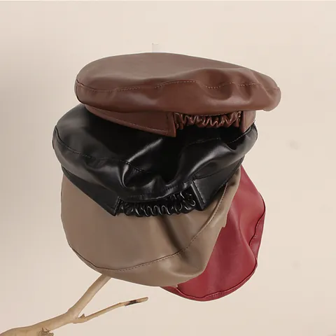 Kids PU Leather Beret Hat Solid Color Vintage Painter Cap With Elastic Back For Toddlers Boys Girls Autumn Winter Accessory