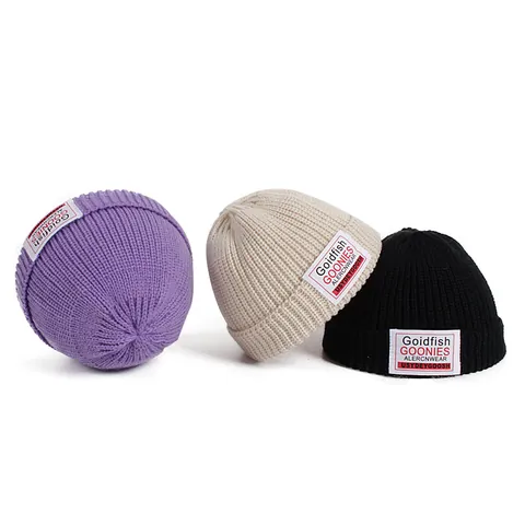 Kids Knitted Beanie Warm Winter Ribbed Cuffed Hat With Letter Cloth Label For Boys Girls Toddler Outdoor Casual Streetwear