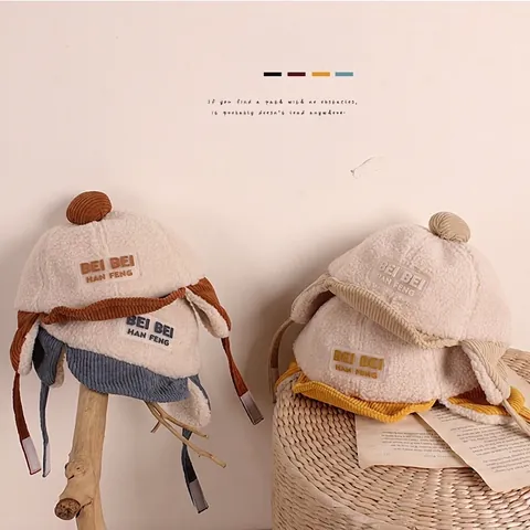 Παιδικό Χειμερινό Καπέλο Trapper Σουέτ Patchwork Με Καλύμματα Αυτιών Καπέλο Αεροπόρου Ζεστό Με Επίθεμα Γράμμα