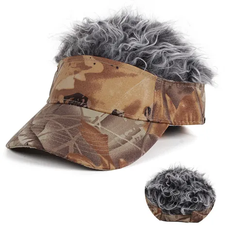 Unisex Novelty Camouflage Wig Visor Hat Breathable Cotton Adjustable Sun Cap With Spiky Hair For Outdoor Party Fun Gift
