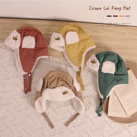 Kids Winter Trapper Hat Cotton Quilted Aviator Cap With Faux Fur Lining Crown Embroidery Ear Flap Warm Outdoor Headwear
