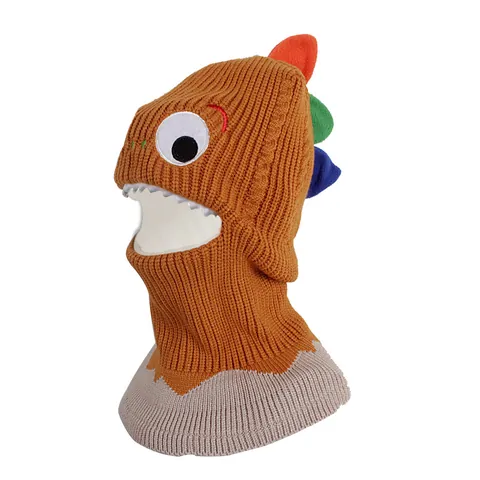 Kinder Cartoon Dinosaurier Balaclava Strickmütze Winter Warm Integrierter Schal Ohrenschutz Acryl Beanie Kleinkind Mädchen Jungen