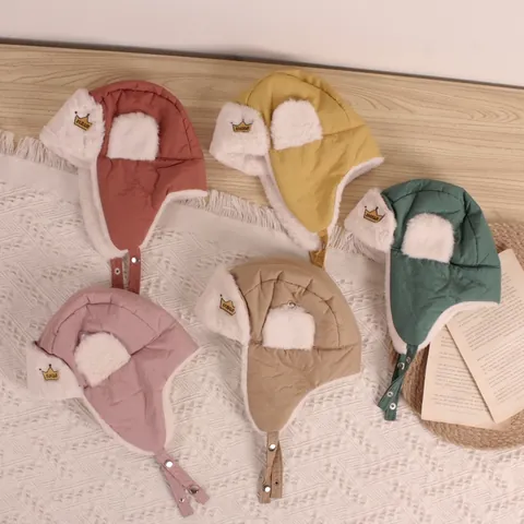 Kids Winter Trapper Hat Cotton Quilted Aviator Cap With Faux Fur Lining Crown Embroidery Ear Flap Warm Outdoor Headwear