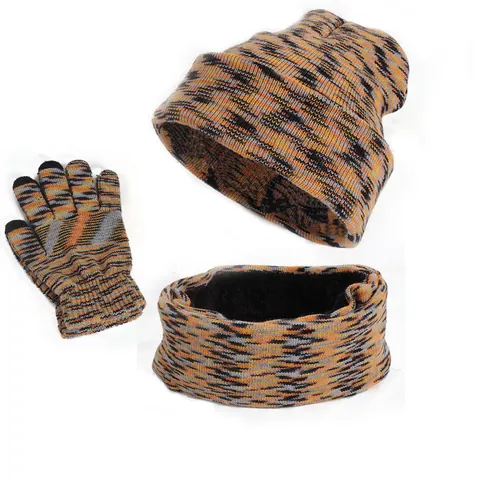 Bonnet en Tricot d'Hiver Cache-Cou Et Gants Tactiles Doublés en Polaire Accessoire Chaud d'Extérieur pour Hommes Femmes