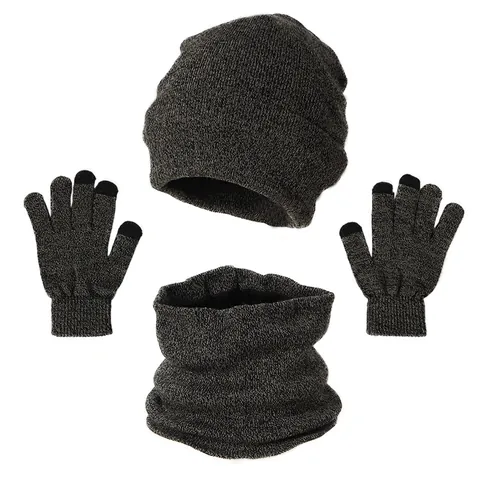 Gorro De Punto Calentador De Cuello Y Guantes Táctiles Invierno Cálido Acrílico Color Sólido Jaspeado Adultos Accesorio Para El Frío