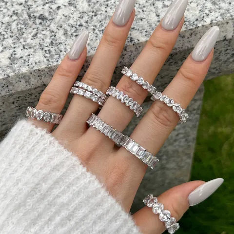 S925 Sterling Silver Zirconia Ring For Women Heart Geometric Eternity Band Minimalist Wedding Jewelry High End Finger Ring