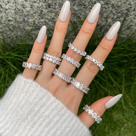 S925 Sterling Silver Zirconia Ring For Women Heart Geometric Eternity Band Minimalist Wedding Jewelry High End Finger Ring