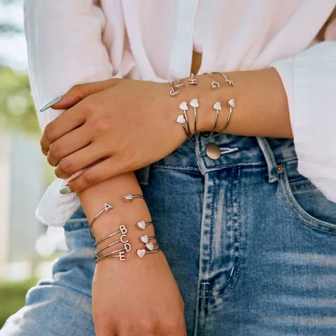 S925 Sterlingsilber Herz Anfangsbuchstabe Armreif Damen Symmetrisch Verstellbar Armband Eingelegtem Zirkonia Schmuck Geschenk