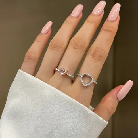 Juego de Anillos de Plata de Ley 925 con Circonita de Corazón Apilable Desmontable Rosa Blanco CZ Joyería para Mujeres
