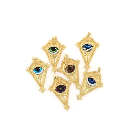 18K Gold Plated Copper Evil Eye Pendant Mysterious Starry Night Enamel Shield Charm For DIY Jewelry Making Necklaces Women Vintage Ethnic Accessories Pendant Only Without Chain