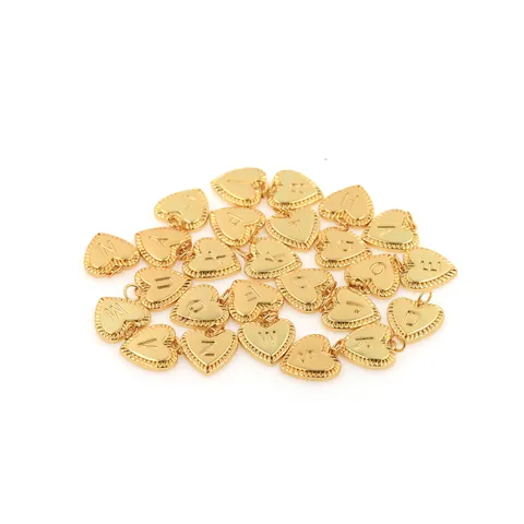 Gold Plated Copper Zirconia Heart Initial Letter Pendant Only (Without Chain) Romantic DIY Jewelry Accessory For Women