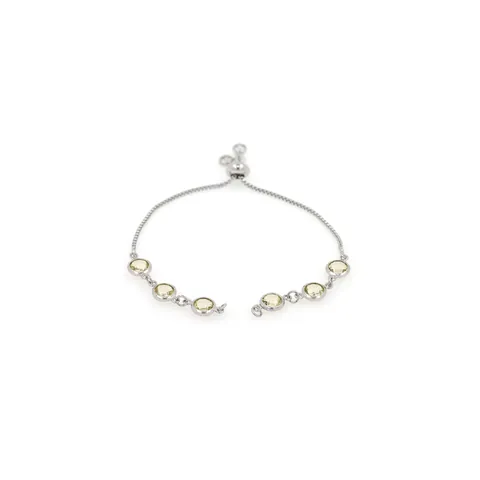 Women Adjustable Bolo Bracelet Copper Silver Plated Round Bezel Cut Gemstone Fashion Friendship Bracelet Jewelry Gift