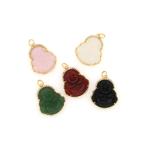 Colgante de Buda Maitreya de Cobre Chapado en Oro de 18K con Circón Microincrustado Amuleto de Buda Sonriente de Resina para Joyería DIY