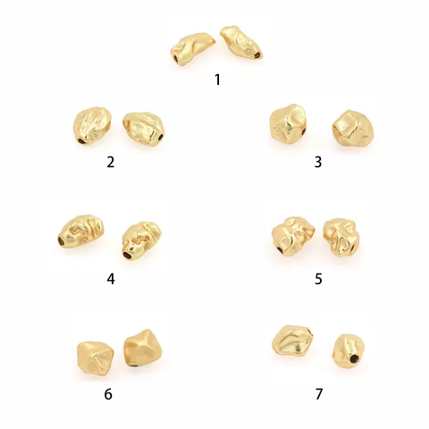 18K Vergoldetes Kupfer Unregelmäßige Zwischenperlen Gehämmert Matt Lose Perlen DIY Schmuckherstellung Zubehör Für Halskette Armband