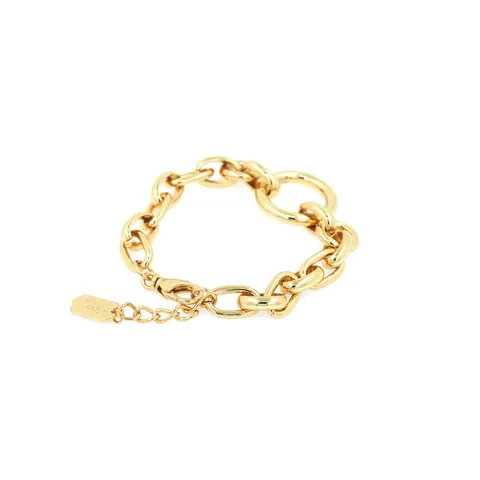 18K Gold Plated Copper Coarse Chain Bracelet With Geometric Link Good Luck Tag Lobster Clasp Extension Chain Jewelry