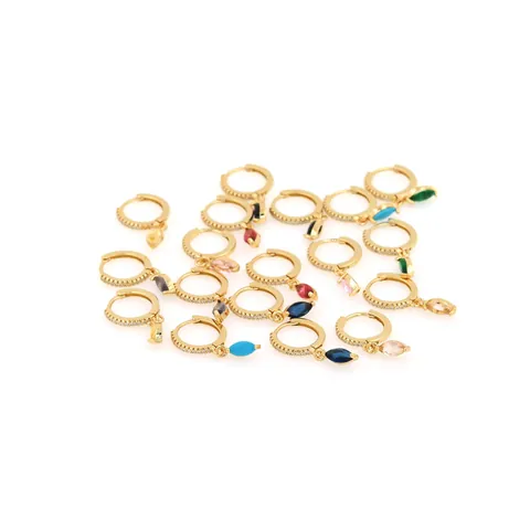 Vintage 18K Gold Plated Copper Marquise Cut Zirconia Hoop Earrings Colorful Crystal Pendant Wedding Party Women Jewelry