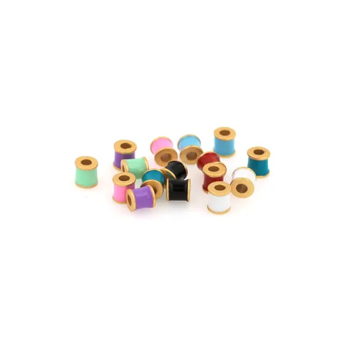 18K Gold Plated Copper Enamel Cylindrical Spacer Beads 4.7mm Large Hole DIY Bracelet Necklace Jewelry Making Accessory