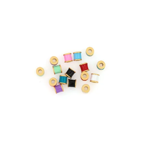 18K Gold Plated Copper Enamel Cylindrical Spacer Beads 4.7mm Large Hole DIY Bracelet Necklace Jewelry Making Accessory