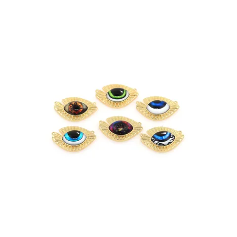 18K Gold Plated Copper Evil Eye Pendant Connectors Enamel Radial Fan Shaped Jewelry Findings For DIY Necklace Bracelet Making