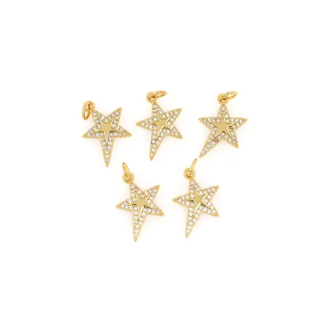 Colgante de Estrella de Cobre Chapado en Oro de 18K Con Circonita Para Collar Pulsera DIY Accesorios Para Creación de Joyería Mujer Regalo