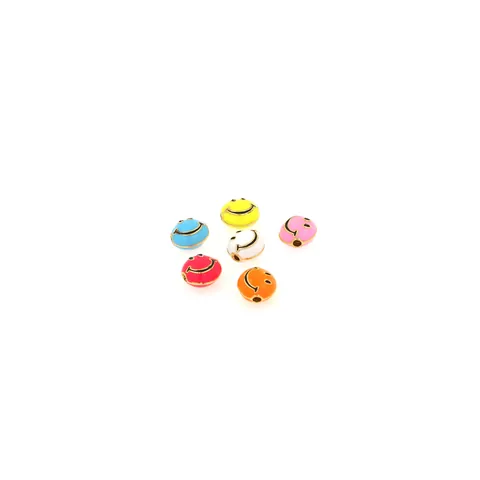 Copper Enamel Smiley Face Spacer Beads For DIY Jewelry Making Colorful Round Flat Disk Charms For Necklaces Bracelets Accessories