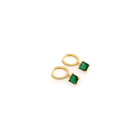 18K Gold Plated Copper Zirconia Colorful Square Gemstone Hoop Drop Earrings For Women Elegant Retro Fashion Jewelry Gift