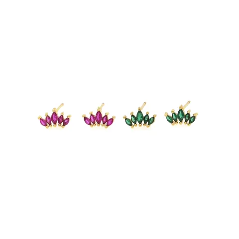 Luxury 18K Gold Plated Copper Marquise Zircon Crown Stud Earrings Vintage Marquise Cut Gemstone Earrings For Women Jewelry Gift