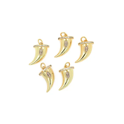 18K Gold Plated Copper Zirconia Horn Pendant Wolf Tooth Shape DIY Jewelry Accessory For Necklace Bracelet Making Without Chain