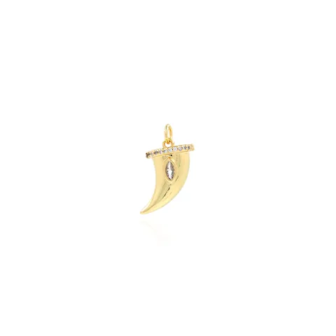 18K Gold Plated Copper Zirconia Horn Pendant Wolf Tooth Shape DIY Jewelry Accessory For Necklace Bracelet Making Without Chain