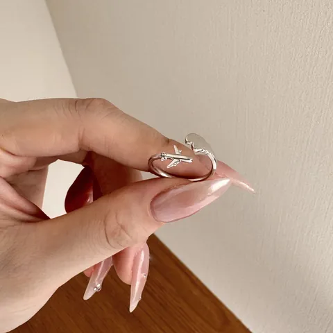 925 Sterling Silver Airplane Cloud Heart Open Ring Minimalist Adjustable Airplane Ring For Women Travel Jewelry Gift